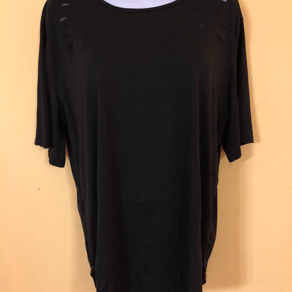 BBX Lephsnt Womens Short Sleeve Cut Out Design Top Shirt Black Casual Blouse